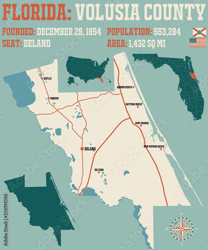 Large and detailed map of Volusia county in Florida, USA.
 photo