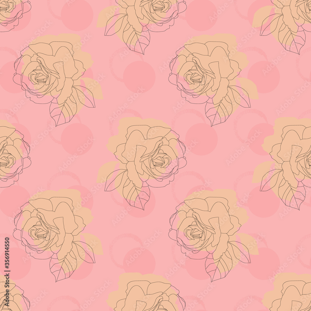 Botany.Image of a flower - tea rose. Seamless vector composition.