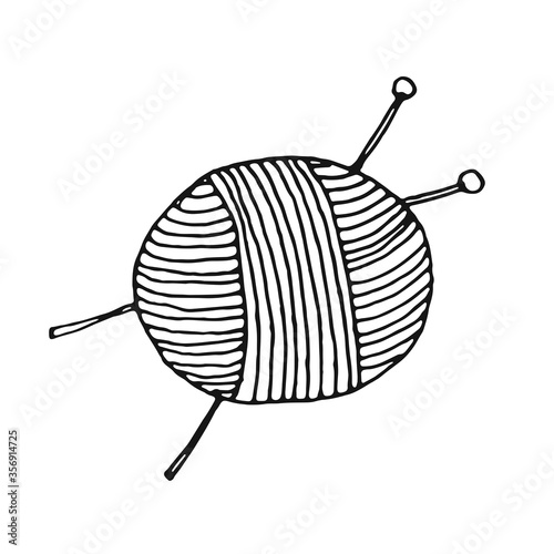 Cute hand drawn skein of wool in doodle style isolated on white background. Positive doodle icon, home element.Coloring page. Handmade icon, hobby.
