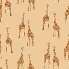 Keuken achterwand Afrikaanse dieren patronen Abstracte giraffen op zandkleurige achtergrond  © natikka