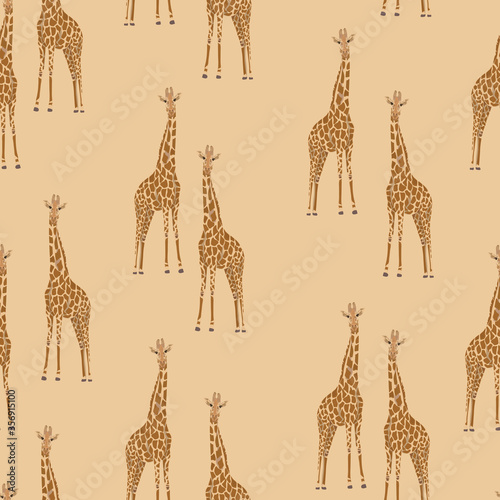 Abstract  seamless pattern with giraffes on sand background. Vector illustration