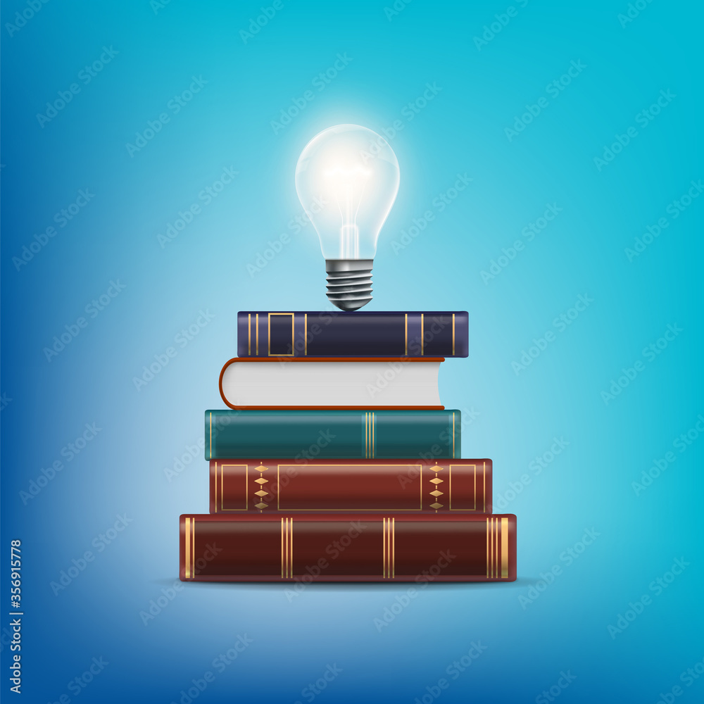 Stack of books with a light bulb above Stack of books with a light bulb above