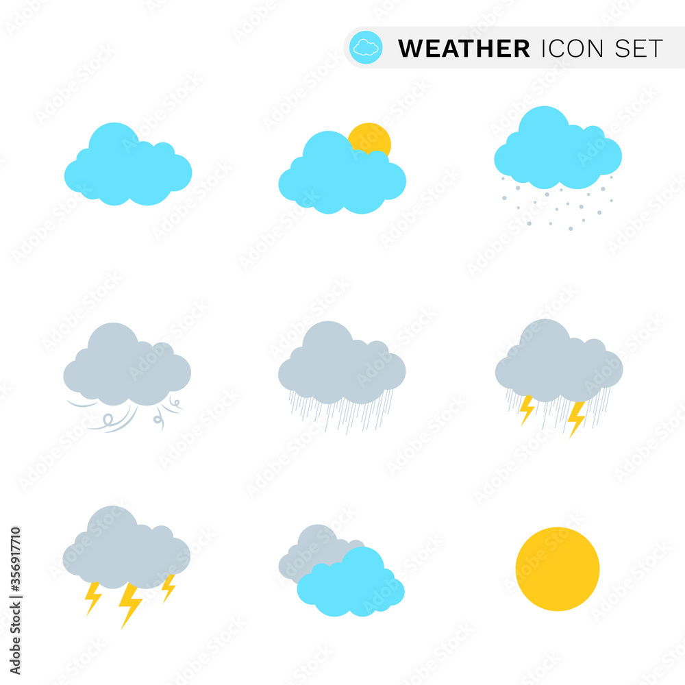 Flat cloud weather season icons set nature design isolated on white background symbol vector illustration Flat cloud weather season icons set nature design isolated on white background symbol vector illustration
