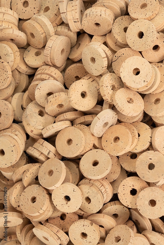 Natural cork rings wood background Natural cork rings wood background