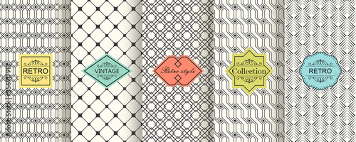Set of seamless geometric patterns with trendy modern colorful labels. Shabby chic. Vector geometric seamless textures with zig zag lines, stripes.