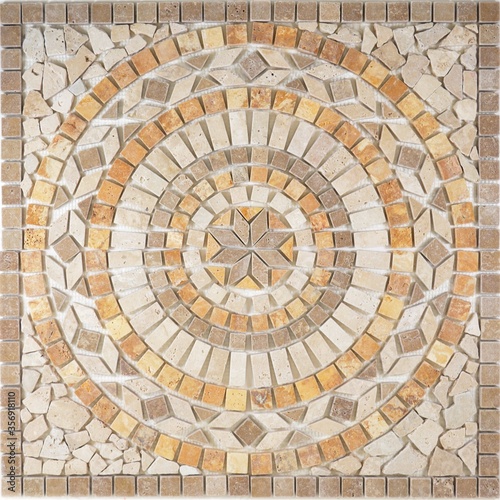 Natural stone mosaic tile texture in beige brown gold colors