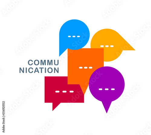 Different speech bubbles composition vector flat design isolated on white, global communication concept, public discussion or opinion diversity metaphor, conference or brainstorming.