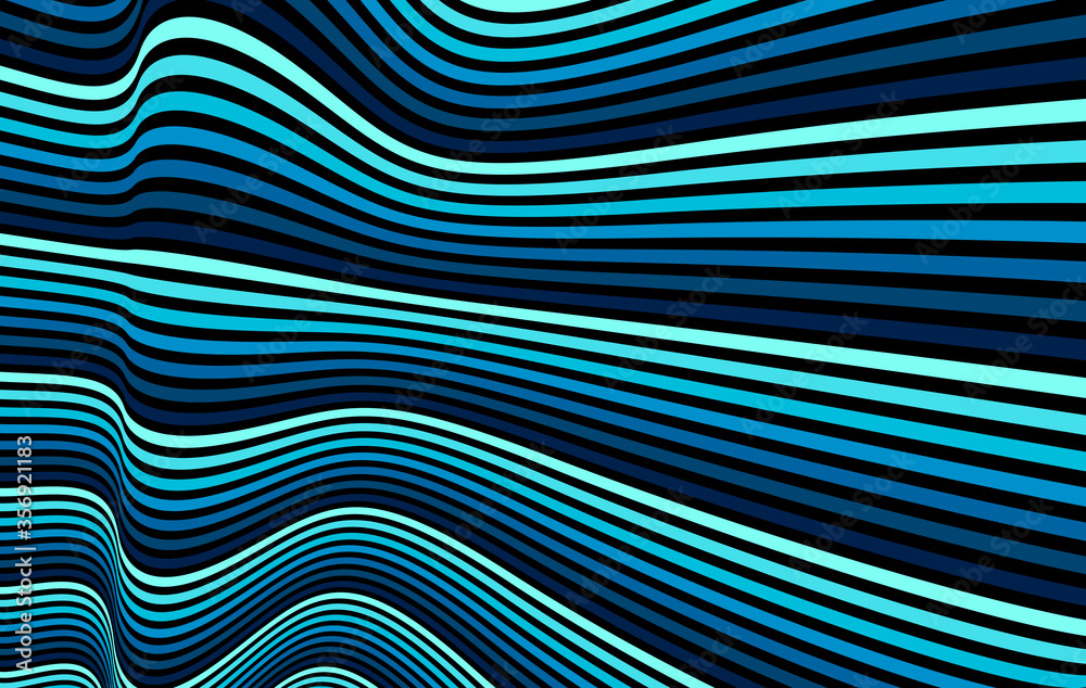 Psychedelic blue colored optical illusion lines vector insane art