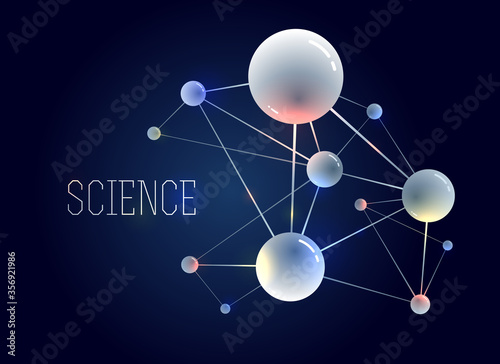 Molecules vector abstract background, 3D dimensional science chemistry and physics theme design element, atoms and particles micro nano scientific illustration.