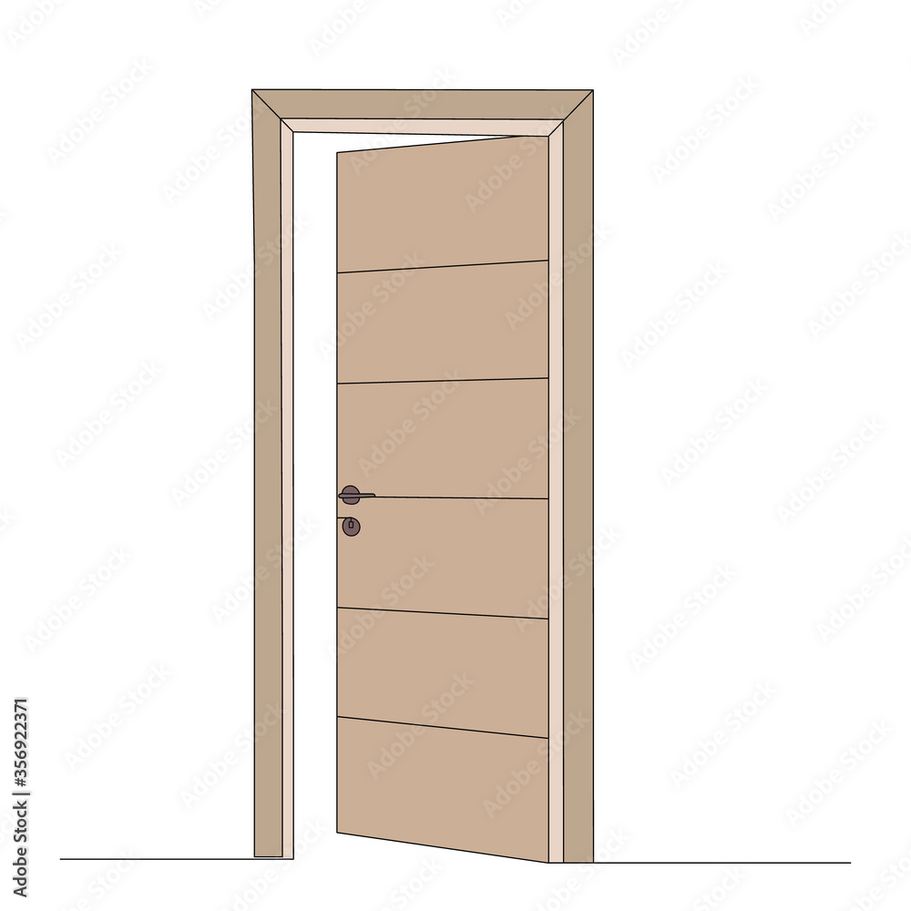 vector, isolated, open door drawing in one continuous line