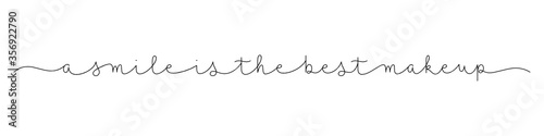 A SMILE IS THE BEST MAKEUP black vector monoline calligraphy banner with swashes
