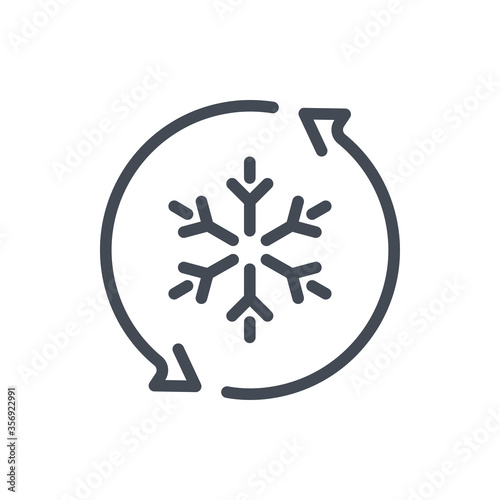 Re-freezing line icon. Snowflake with update vector outline sign.