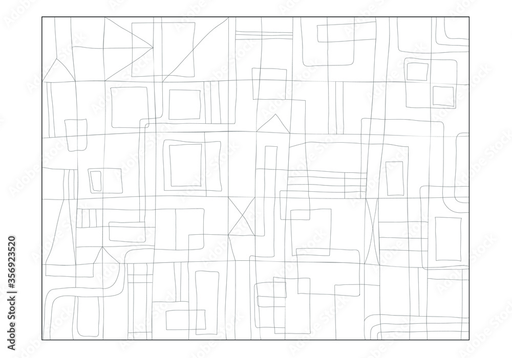 Coloring page composition art pattern. Coloring book for adult and children.  Anxiety illustration. Horizontal composition.