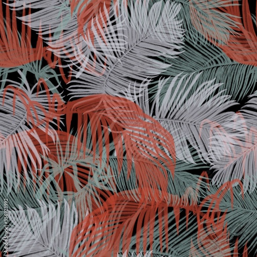 Colorful palm tree leaves seamless pattern. 