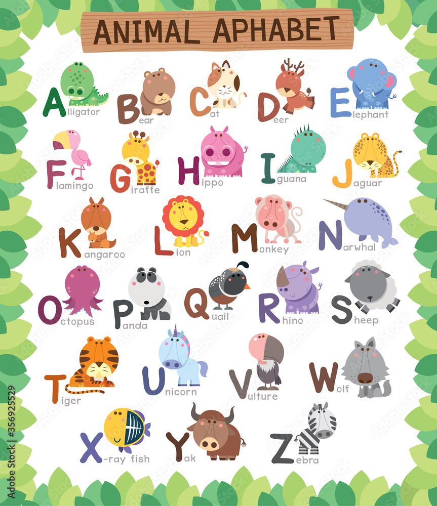 Obraz premium Vector illustration of Animals alphabet for kids education