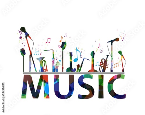 Colorful music notes background, abstract sign and symbol
