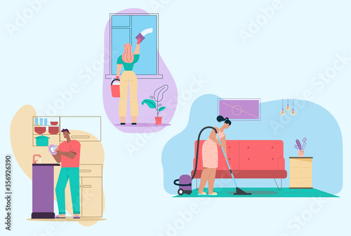 Vector character illustration of cleaning house scenes