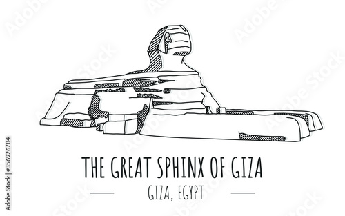 Hand drawn famous landmark vector of the great Sphinx of Giza, China.