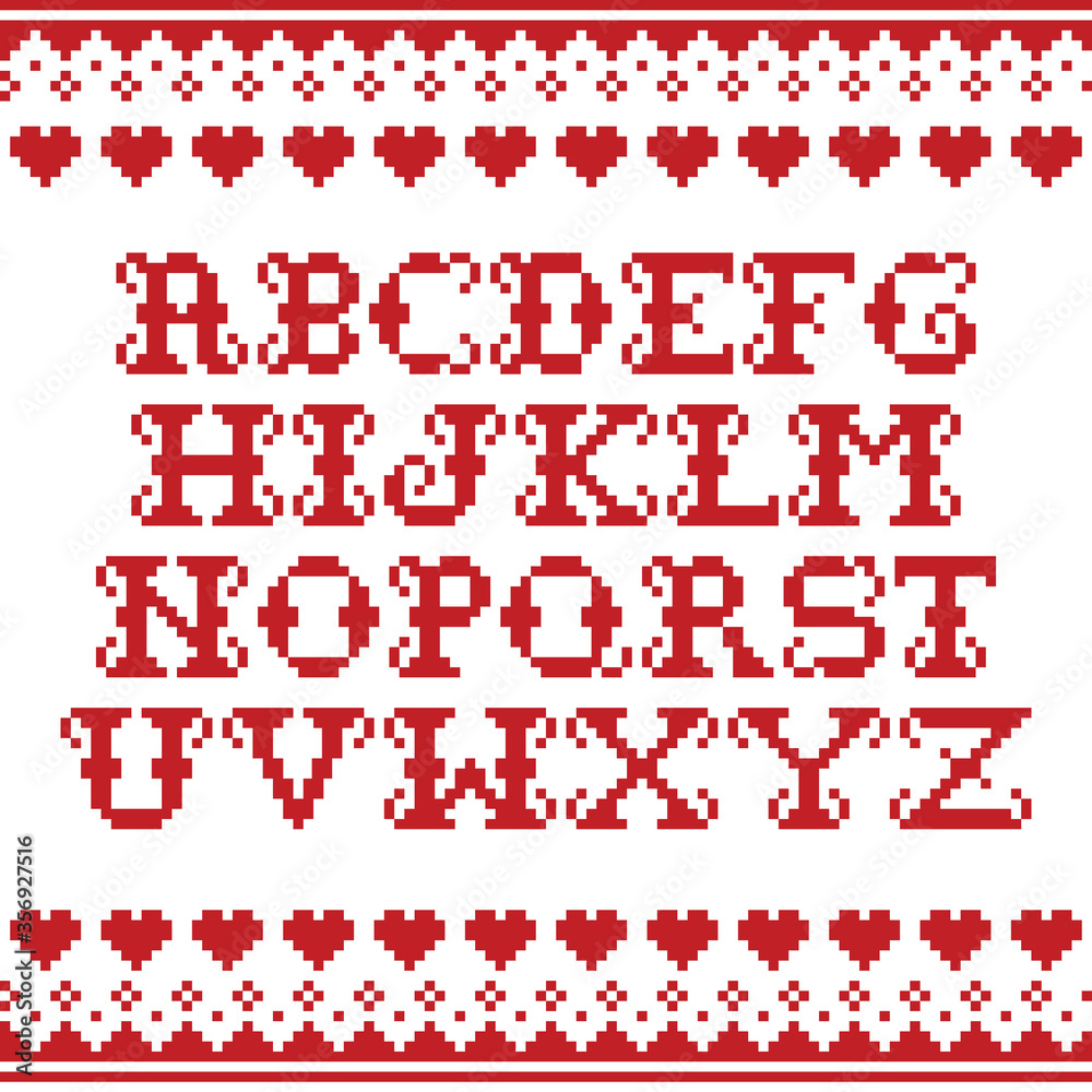 Alphabet template knitwear seamless vector red winter pattern - Fair Isle style traditional knit design
Alphabet template knitwear seamless vector red winter pattern - Fair Isle style traditional knit design