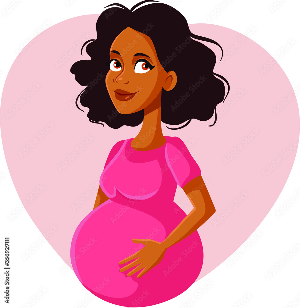 Happy Pregnant African American Woman Cartoon Happy Pregnant African American Woman Cartoon