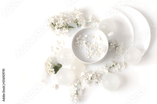 Flowers of white lilac in milk
