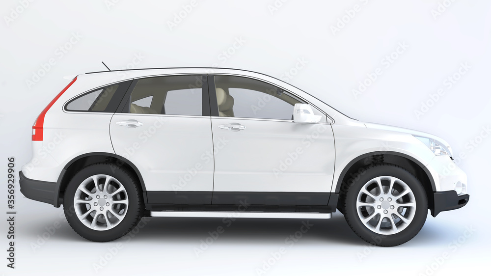 White SUV car - side view, Generic car isolated on white background, mapping image 3d render. 