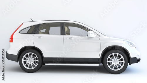 White SUV car - side view  Generic car isolated on white background  mapping image 3d render. 