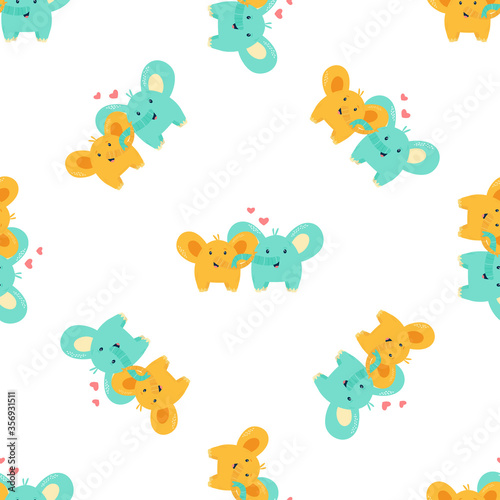 Seamless pattern with cute little elephants. Vector illustration