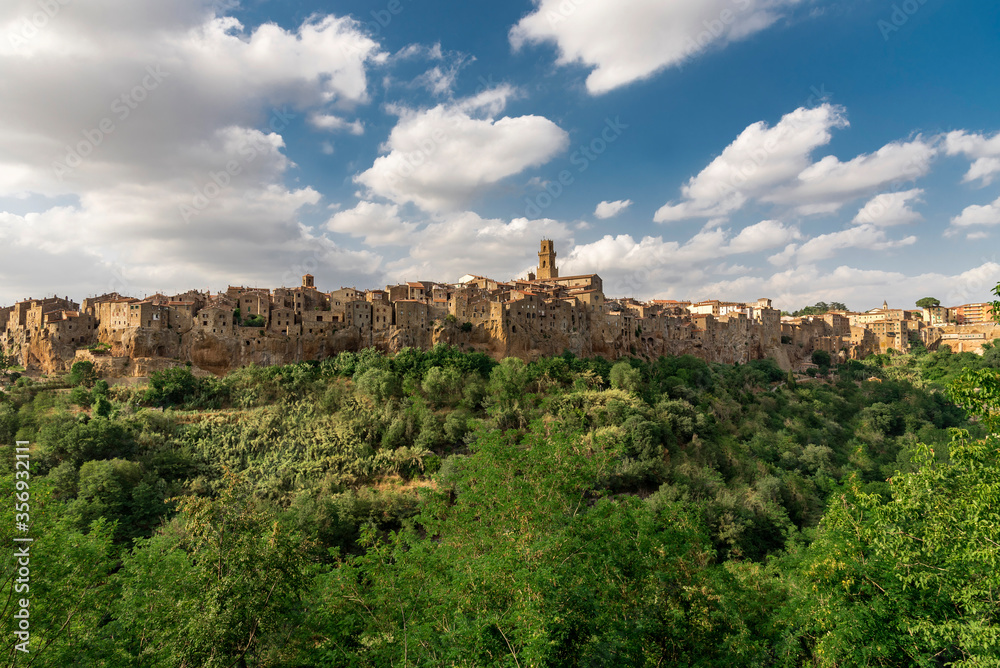 Panoramic view of Tuscan country in Italy, Pitigliano, Grosseto tuff country