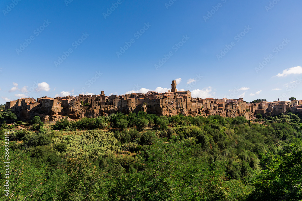 Panoramic view of Tuscan country in Italy, Pitigliano, Grosseto tuff country
