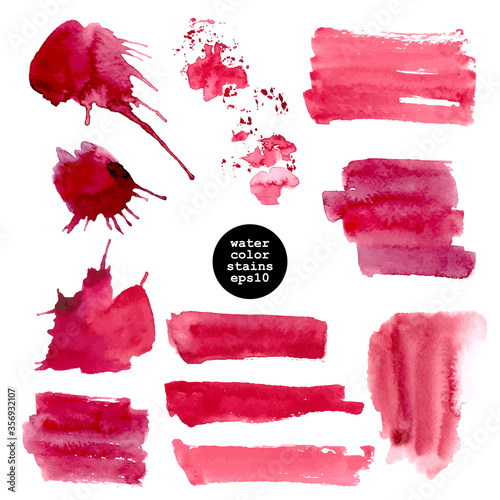 Vector red watercolor stain set