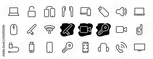 A set of smart devices and gadgets  computer hardware and electronics. Electronic devices icons for web and mobile vector lines. computer  telephone. Editable stroke. 48x48 pixels