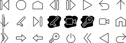 Set of line arrows, directions, arrows, contains icons such as pause, continuation, directly, to the right, Editable stroke. 480x480, On a white background, Vector illustration