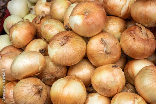 fresh onion put to sell on the local market 