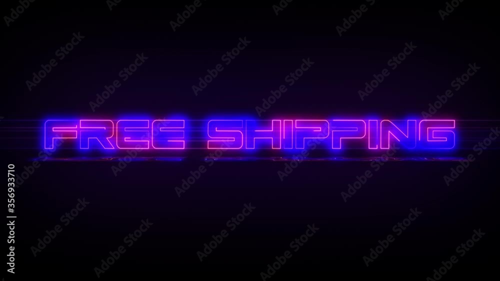 Flashing FREE SHIPPING electric blue and pink neon Sign flashing on and off with flicker, reflection, and anamorphic lights in 4k. Flashing FREE SHIPPING electric blue and pink neon Sign flashing on and off with flicker, reflection, and anamorphic lights in 4k.