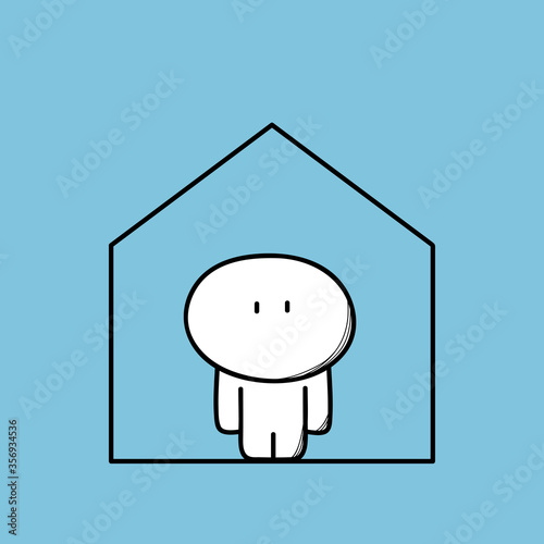 Cute funny man alone at home. House and apartment rent, realty and real estate, happiness and safety, social isolation, loneliness and depression cartoon vector illustration.