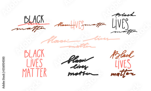 Hand drawn vector abstract flat stock graphic illustration with Black lives matter handwritten lettering concept collection set isolated on white background