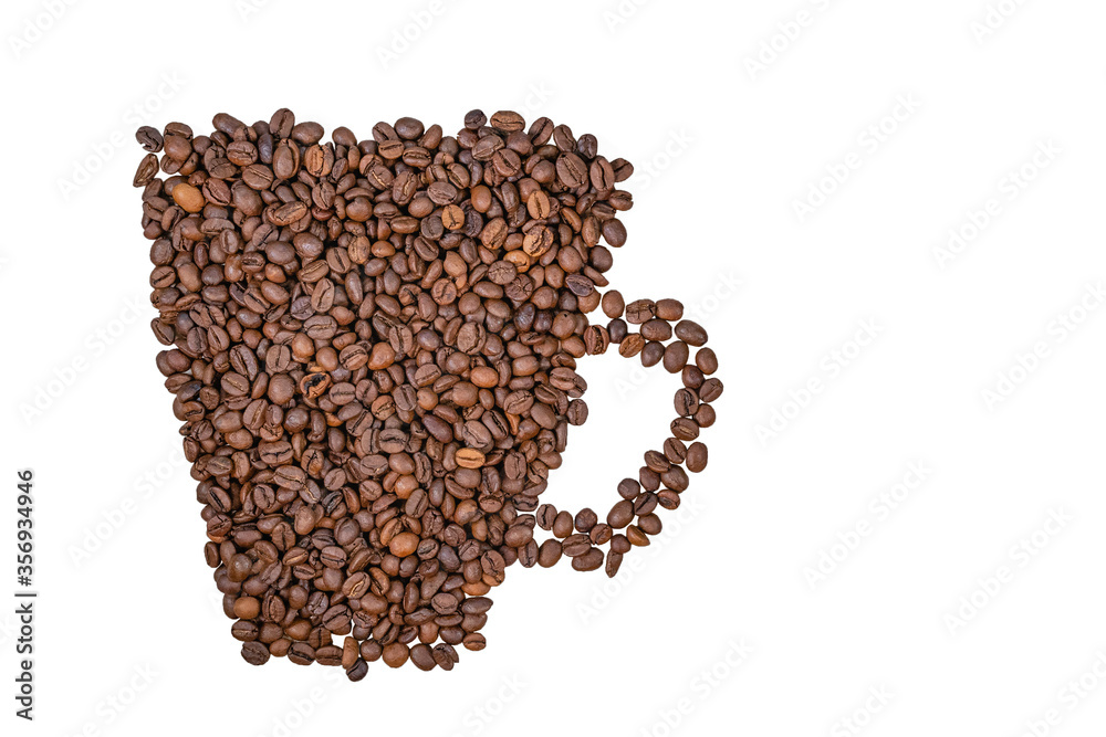 brown coffee beans sprinkled in a cup shape isolate brown coffee beans sprinkled in a cup shape isolate