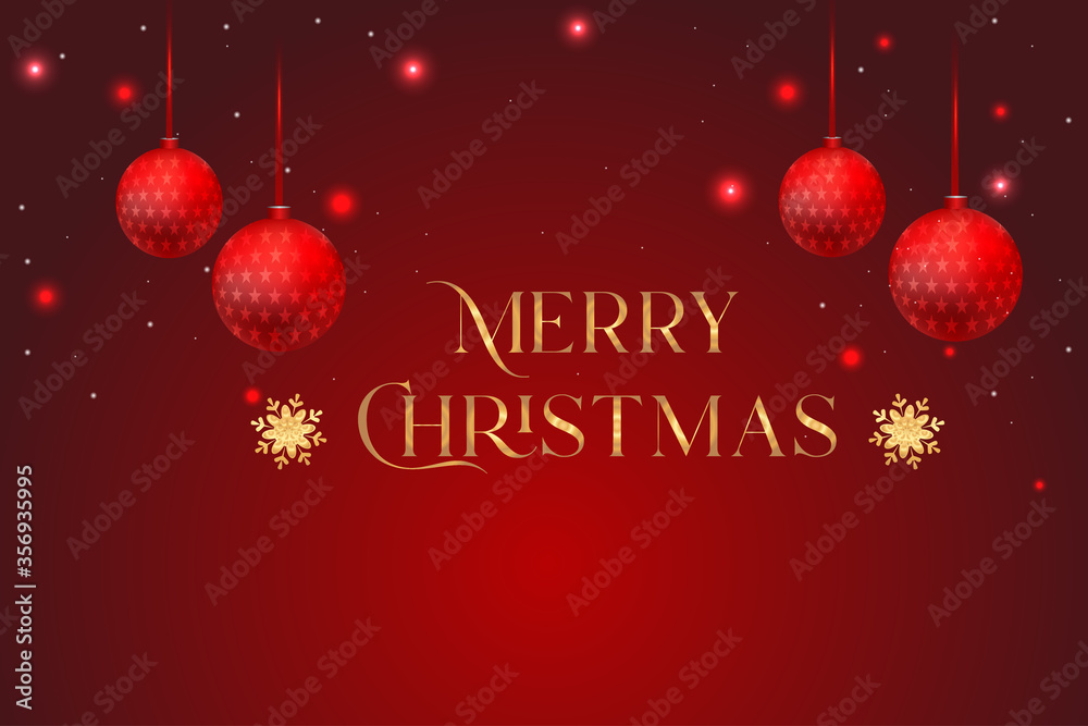 Red xmas greeting card.Christmas background with red ornaments,