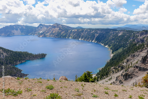 Beautiful Nature in Summer Season at Crater Lake National Park Famous Tourist Attractions in Oregon State, USA.