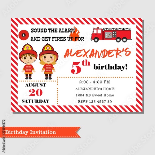 Fire Fighters Department Birthday Invitation