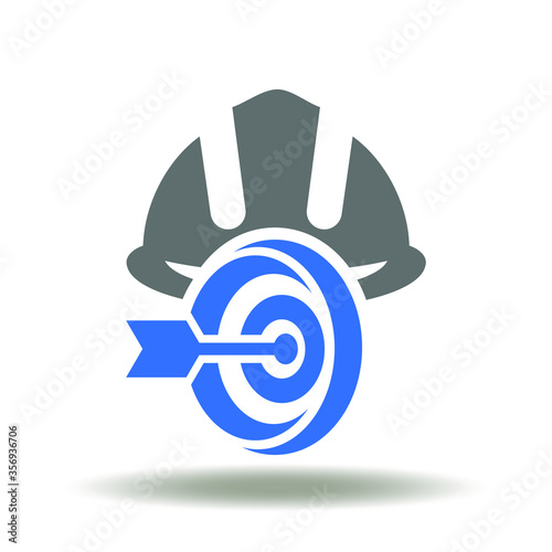 Hard Hat Target Icon Vector. Safety Work Goal Construction Industry Concept Logo. PPE Personal Protective Health Equipment Web Design Pictogram.