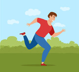 Running boy vector illustration in cute colorful cartoon flat style.