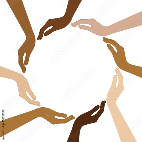 human hands with different skin colors form a circle vector illustration EPS10
