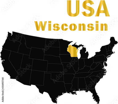 USA Wisconsin golden outline map