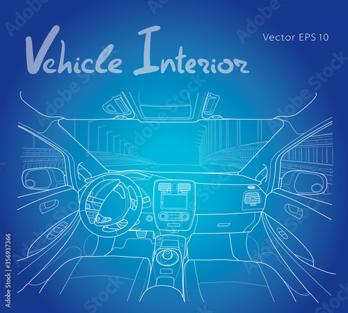 Interior of electromobile with automatic gearbox. Vector illustration
