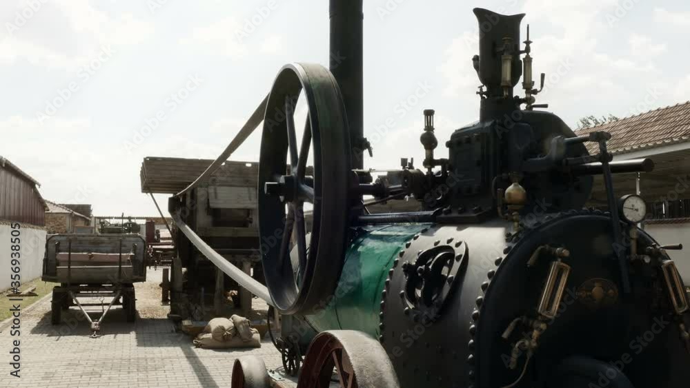 Part of the History of Agriculture / Steam Engine used as a drive to work threshers in agricultural work,in the late 19th and early 20th century Part of the History of Agriculture / Steam Engine used as a drive to work threshers in agricultural work,in the late 19th and early 20th century