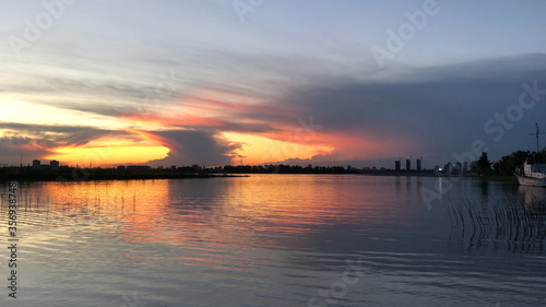 Beautiful sunset above Volga river in Kazan  Russia