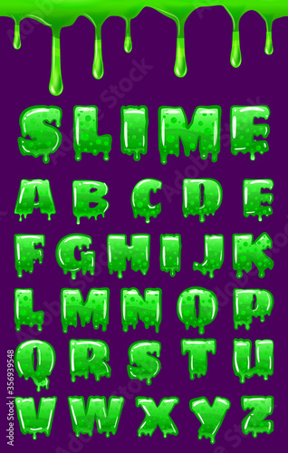 Slime Font green bubbling toxic mold. Letters numbers