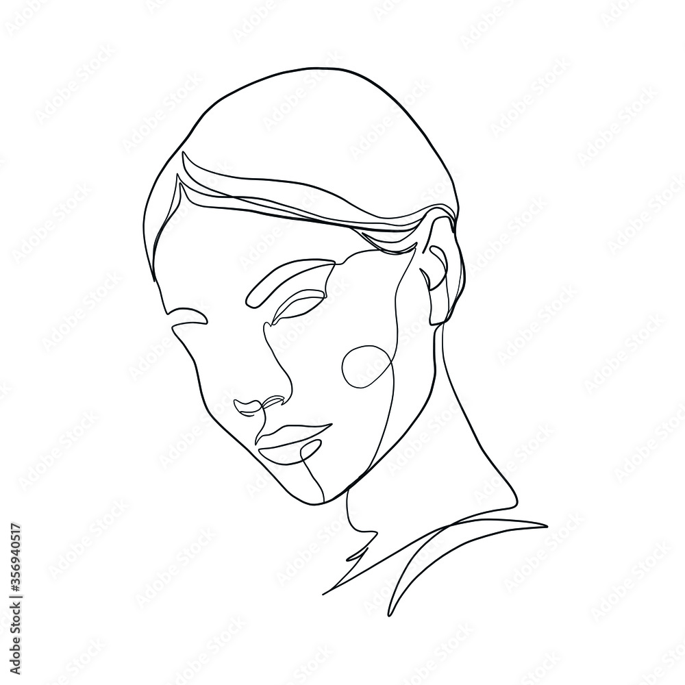 Minimal line vector woman. Linear glamour portrait woman. Portrait of girl. Linear glamour logo in minimal style for beauty salon, beautician, makeup artist, stylist. Continuous line.